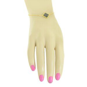 18k Gold Plated sterling silver Black Onyx Clover Bracelet